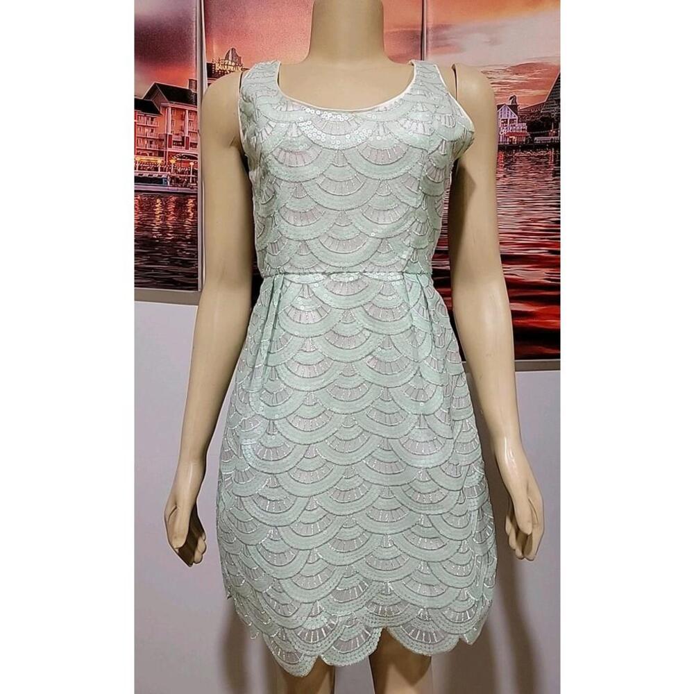 BEBE Mint Green Scalloped Sequin Party Cocktail Dress  XS Dress  $189 #C